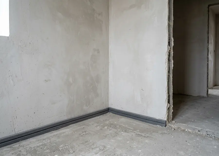 Sachverständiger fotografiert eine schadhafte Fensterlaibung in einer Baustellenwohnung